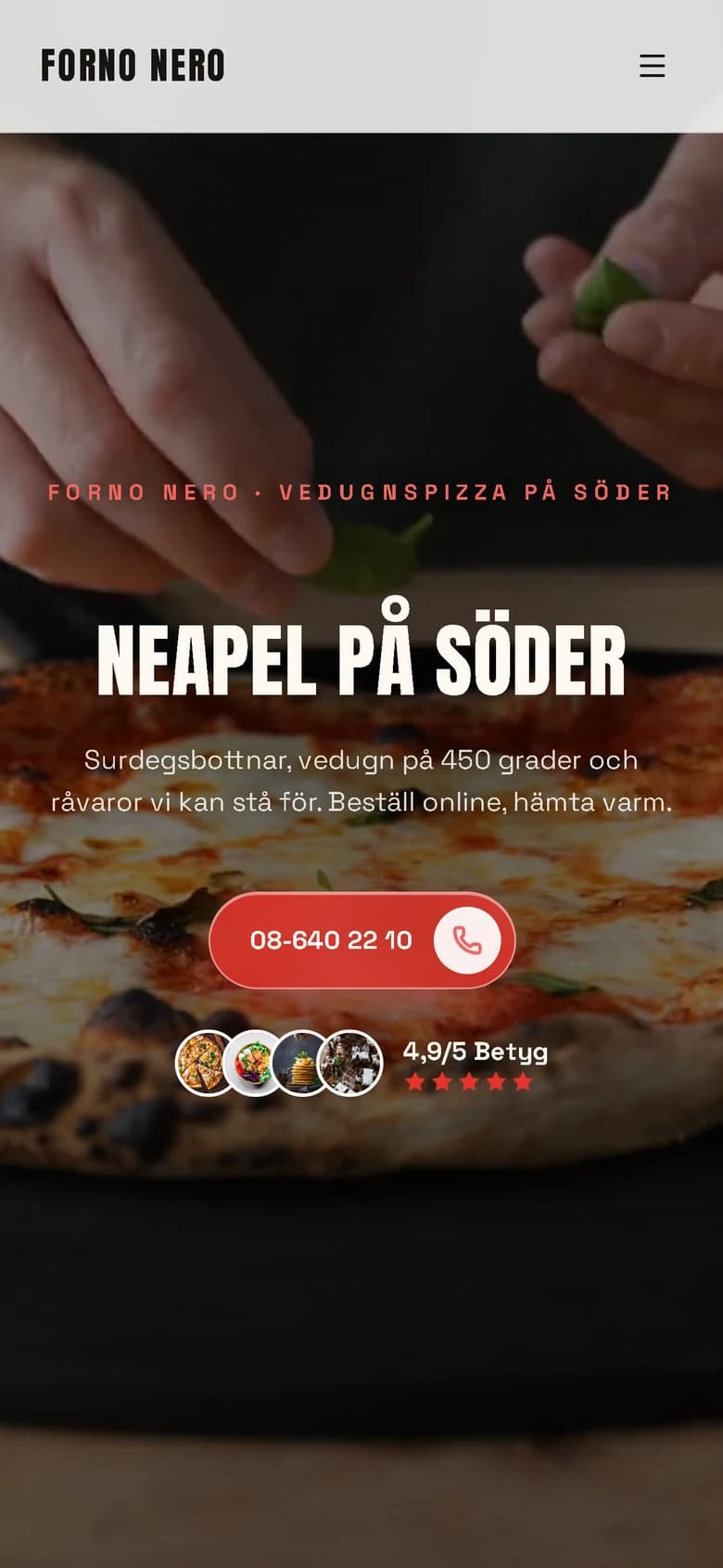 Pizzerian Forno Nero i mobilen, byggd på Pro Editorial